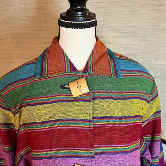 Norm Thompson Art to Wear Rustic Serape Striped  100% Cotton Jacket Size Medium - Picture 2 of 9